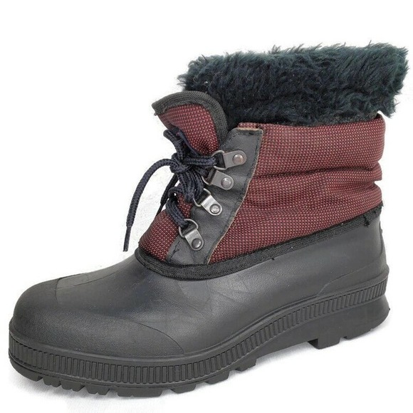 Sorel Burgundy Water Proof Winter Faux Fur Wool Felt Liners Snow Boots Sz 10 - Picture 1 of 12
